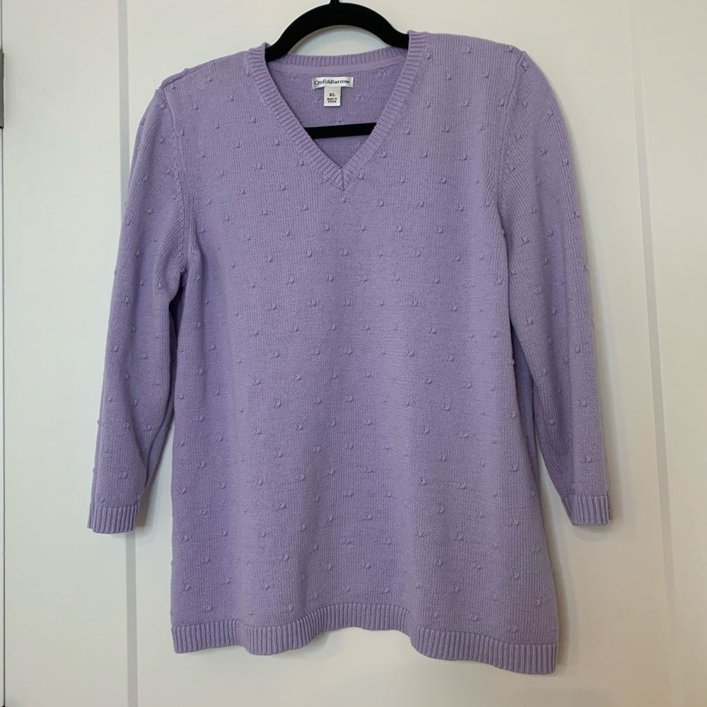 Croft & Barrow Lilac Lavender Purple V-Neck Sweater with a texture knit pattern